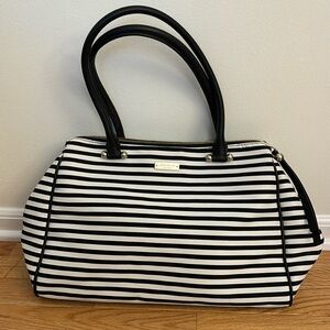 Kate Spade black white striped medium tote - like new